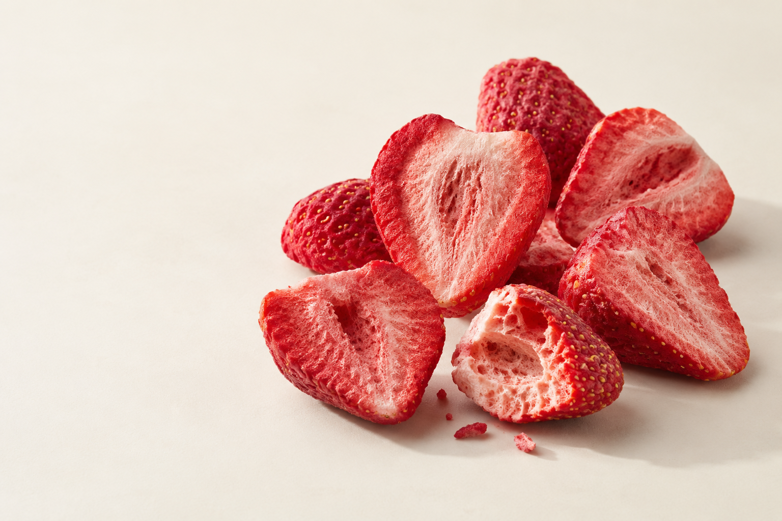 Close-up freeze-dried strawberry texture